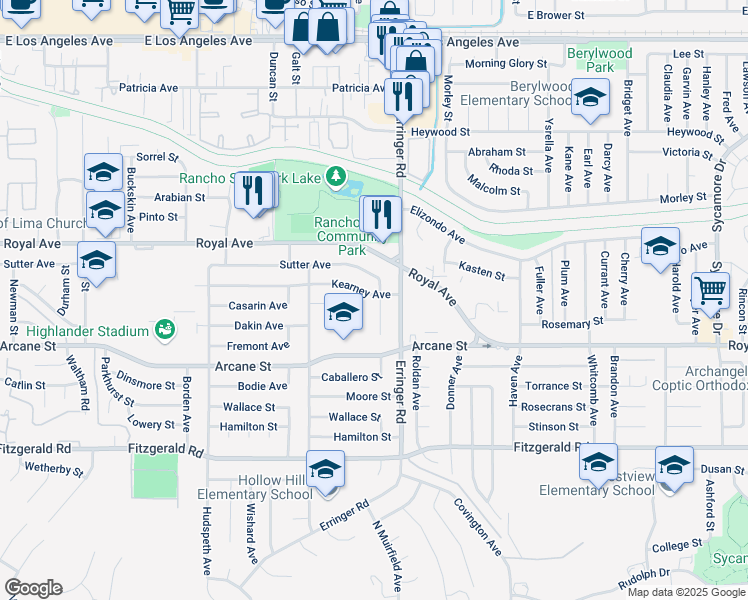 map of restaurants, bars, coffee shops, grocery stores, and more near 1291 Lawrence Circle in Simi Valley