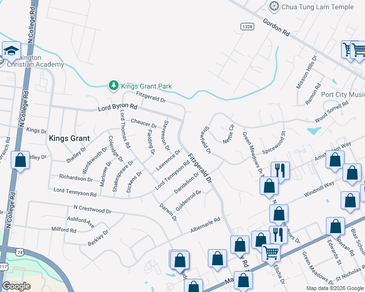 map of restaurants, bars, coffee shops, grocery stores, and more near 992 Fitzgerald Drive in Wilmington