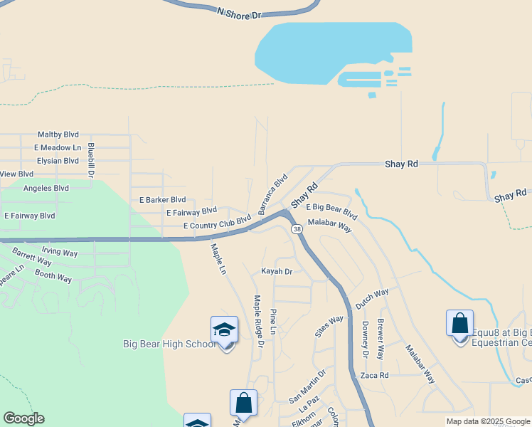map of restaurants, bars, coffee shops, grocery stores, and more near 1204 East Country Club Boulevard in Big Bear