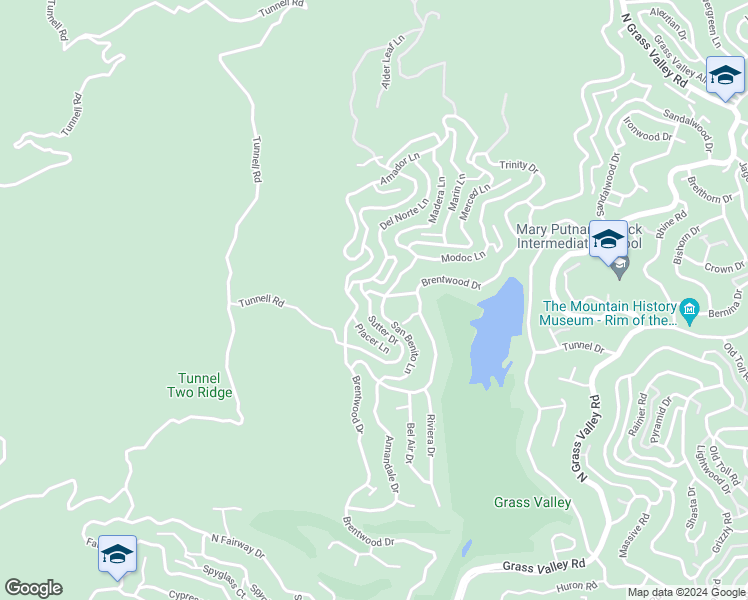 map of restaurants, bars, coffee shops, grocery stores, and more near 695 Sutter Lane in Lake Arrowhead
