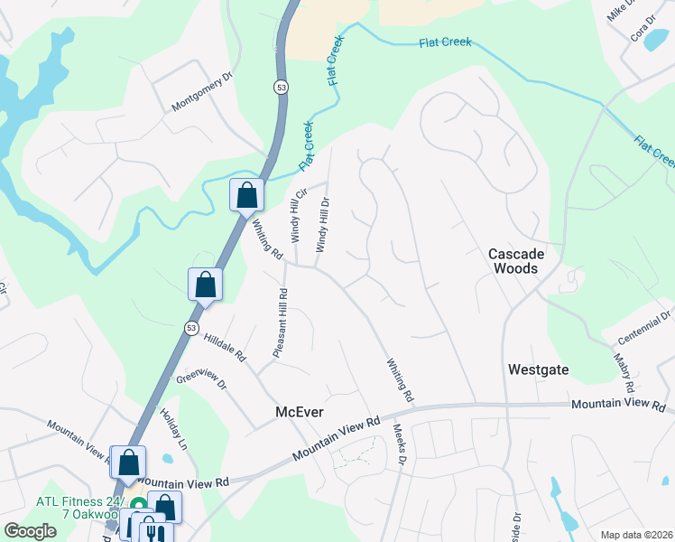 map of restaurants, bars, coffee shops, grocery stores, and more near 3678 Whiting Road in Gainesville