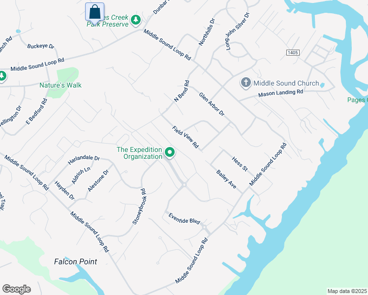 map of restaurants, bars, coffee shops, grocery stores, and more near 1013 Baldwin Park Drive in Wilmington