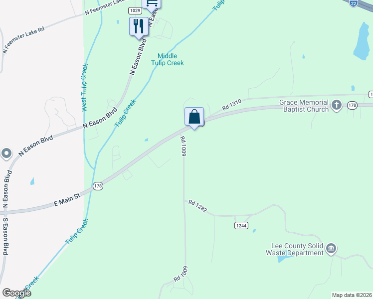 map of restaurants, bars, coffee shops, grocery stores, and more near 100-164 Road 1009 in Tupelo