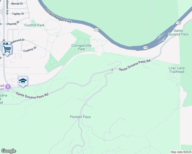 map of restaurants, bars, coffee shops, grocery stores, and more near 7300 Santa Susana Pass Road in Simi Valley
