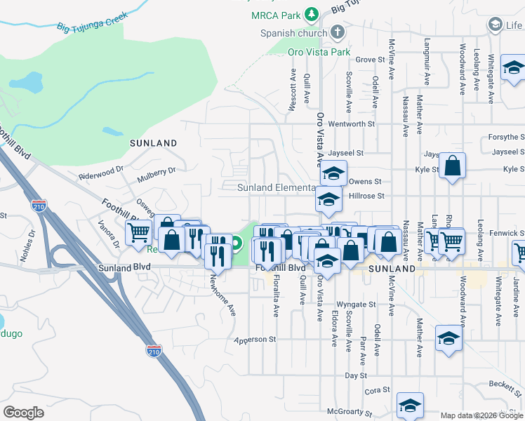 map of restaurants, bars, coffee shops, grocery stores, and more near 10654 Sherman Grove Avenue in Los Angeles