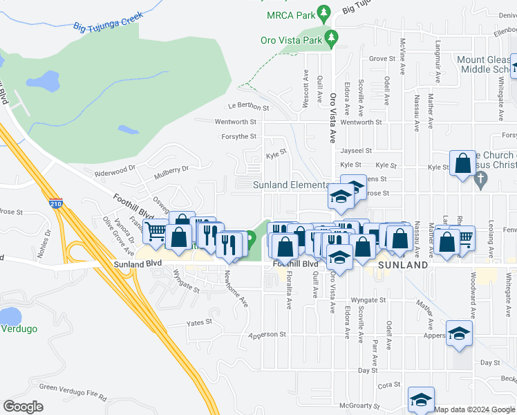 map of restaurants, bars, coffee shops, grocery stores, and more near 10654 Sherman Grove Avenue in Los Angeles