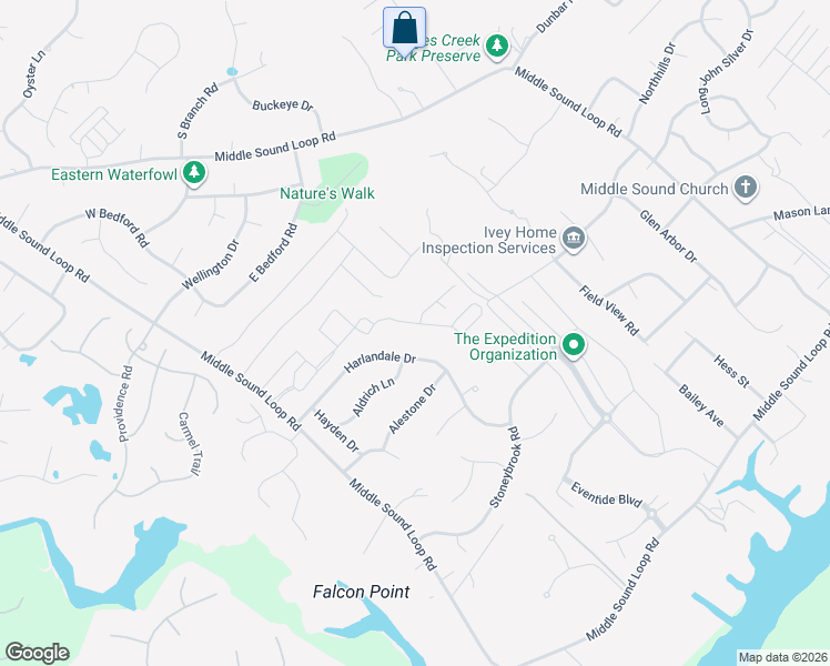 map of restaurants, bars, coffee shops, grocery stores, and more near 323 Whisper Park Drive in Wilmington