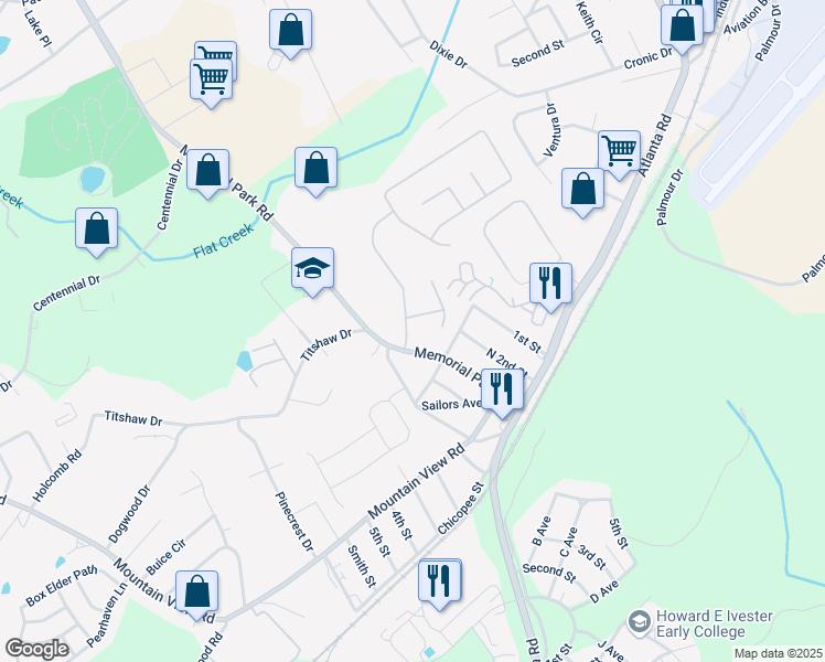 map of restaurants, bars, coffee shops, grocery stores, and more near 2112 Catalina Drive in Gainesville