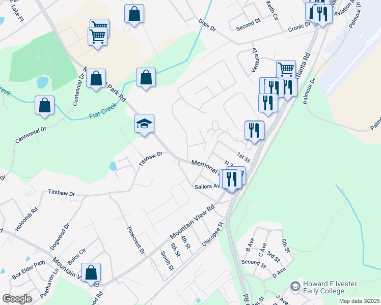map of restaurants, bars, coffee shops, grocery stores, and more near 2112 Catalina Drive in Gainesville