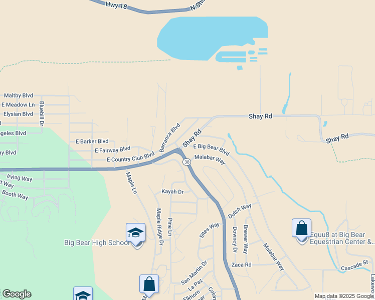map of restaurants, bars, coffee shops, grocery stores, and more near 1303 Shay Road in Big Bear