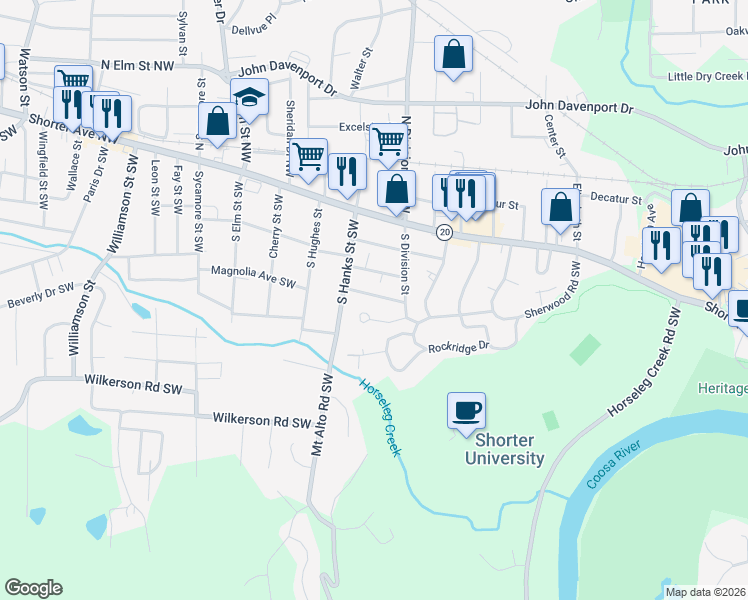 map of restaurants, bars, coffee shops, grocery stores, and more near 606 South Avenue in Rome