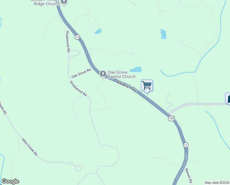 map of restaurants, bars, coffee shops, grocery stores, and more near 2422 Athens Highway in Gainesville