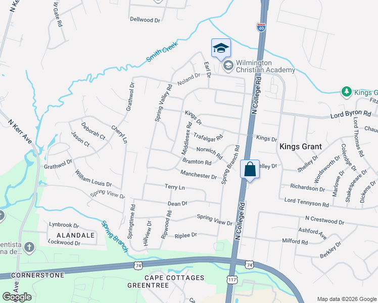 map of restaurants, bars, coffee shops, grocery stores, and more near 4541 Middlesex Road in Wilmington