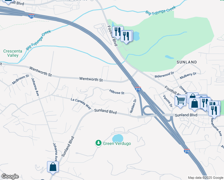 map of restaurants, bars, coffee shops, grocery stores, and more near 9401 Hillrose Street in Los Angeles