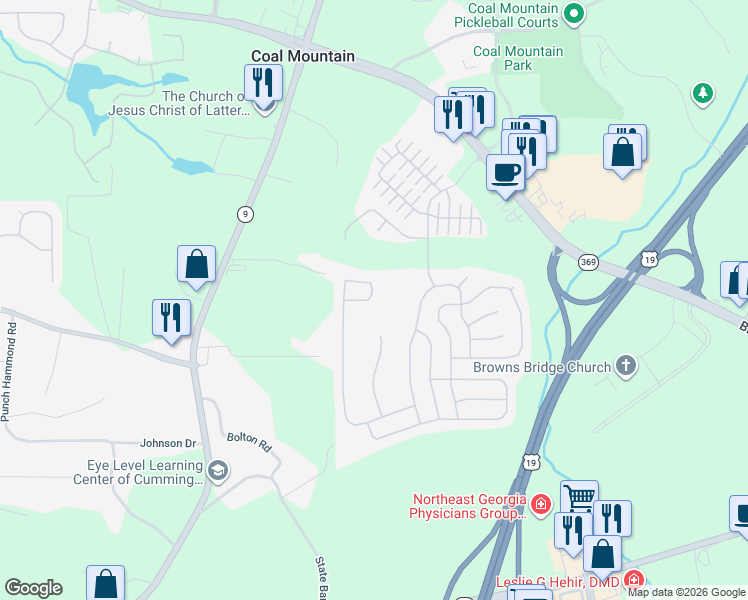 map of restaurants, bars, coffee shops, grocery stores, and more near 4895 Fourth Rail Lane in Cumming