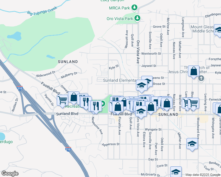 map of restaurants, bars, coffee shops, grocery stores, and more near 10650 Sherman Grove Avenue in Los Angeles