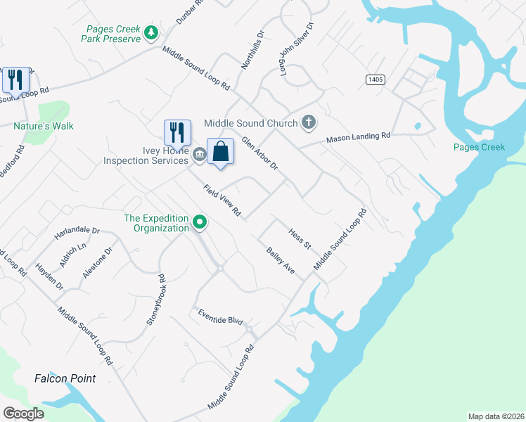 map of restaurants, bars, coffee shops, grocery stores, and more near 1709 Field View Road in Wilmington