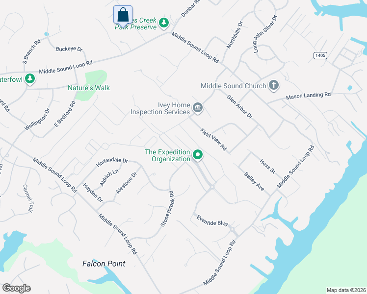 map of restaurants, bars, coffee shops, grocery stores, and more near 2200 Middle Sound Loop Road in Wilmington