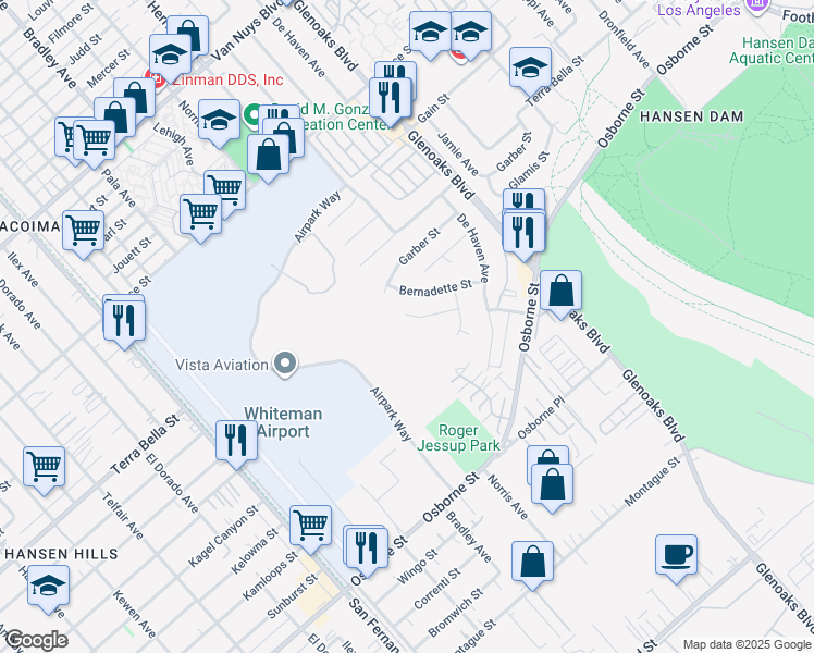 map of restaurants, bars, coffee shops, grocery stores, and more near 12554 Chanute St in Los Angeles