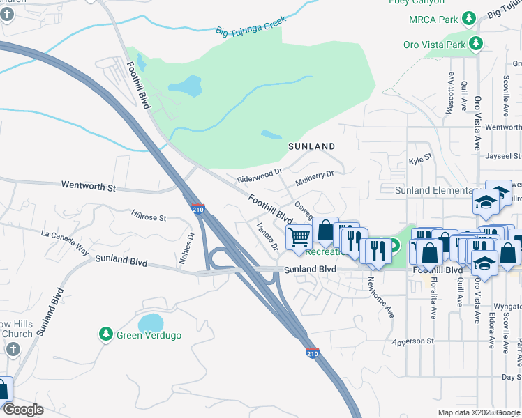 map of restaurants, bars, coffee shops, grocery stores, and more near 9001 Hillrose Street in Los Angeles
