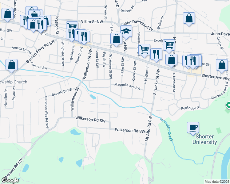 map of restaurants, bars, coffee shops, grocery stores, and more near 1010 Oakland Avenue Southwest in Rome