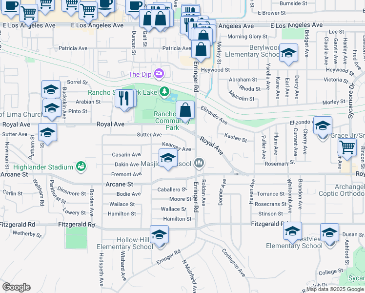 map of restaurants, bars, coffee shops, grocery stores, and more near 1855 Kearney Avenue in Simi Valley