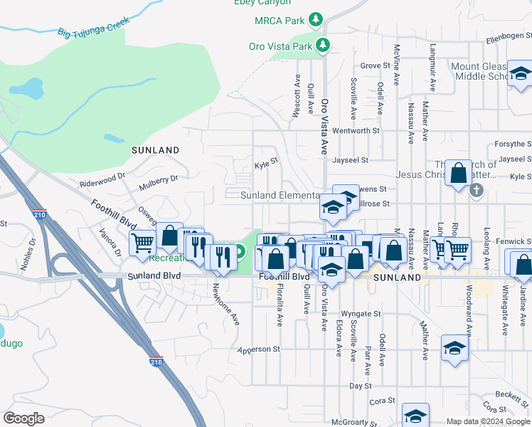 map of restaurants, bars, coffee shops, grocery stores, and more near 10653 Russett Avenue in Los Angeles