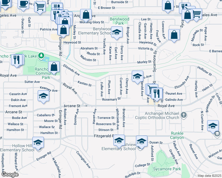 map of restaurants, bars, coffee shops, grocery stores, and more near 1314 Plum Avenue in Simi Valley