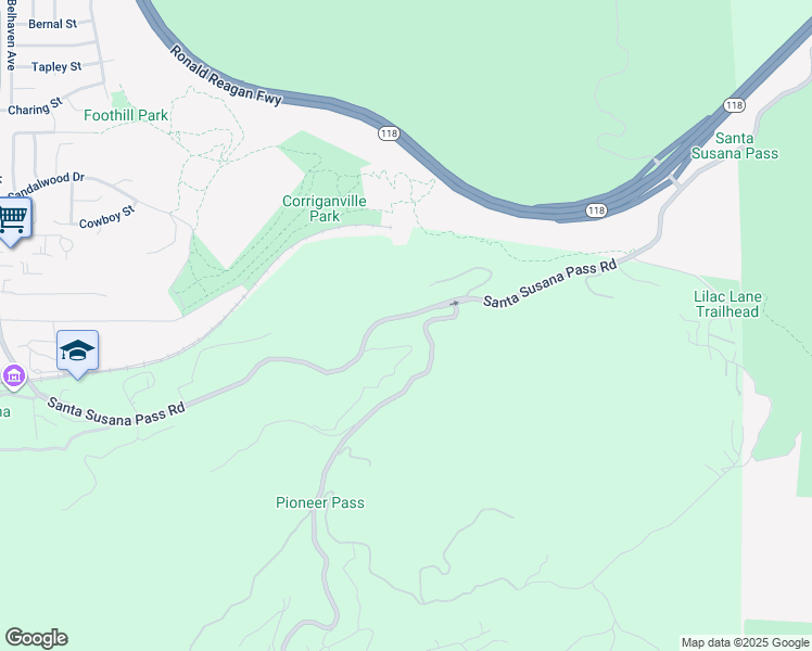 map of restaurants, bars, coffee shops, grocery stores, and more near 7300 Santa Susana Pass Road in Simi Valley