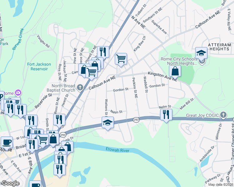 map of restaurants, bars, coffee shops, grocery stores, and more near 126 Wadsworth Street Northeast in Rome
