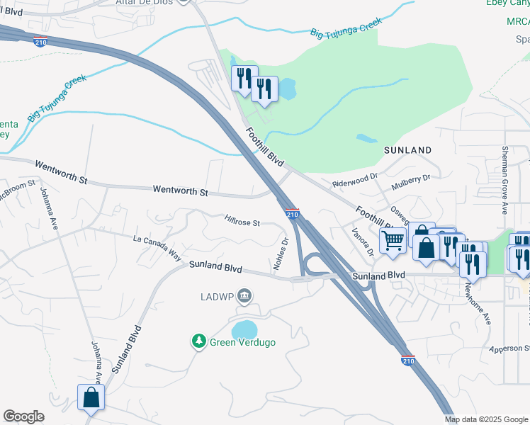 map of restaurants, bars, coffee shops, grocery stores, and more near 9317 Hillrose Street in Los Angeles