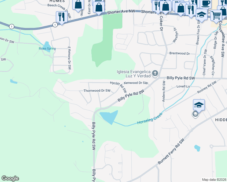 map of restaurants, bars, coffee shops, grocery stores, and more near 104 Kenwood Drive Southwest in Rome