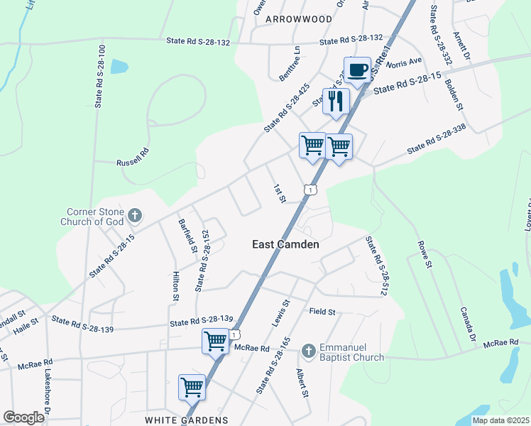 map of restaurants, bars, coffee shops, grocery stores, and more near 1822 Copeland Circle in Camden