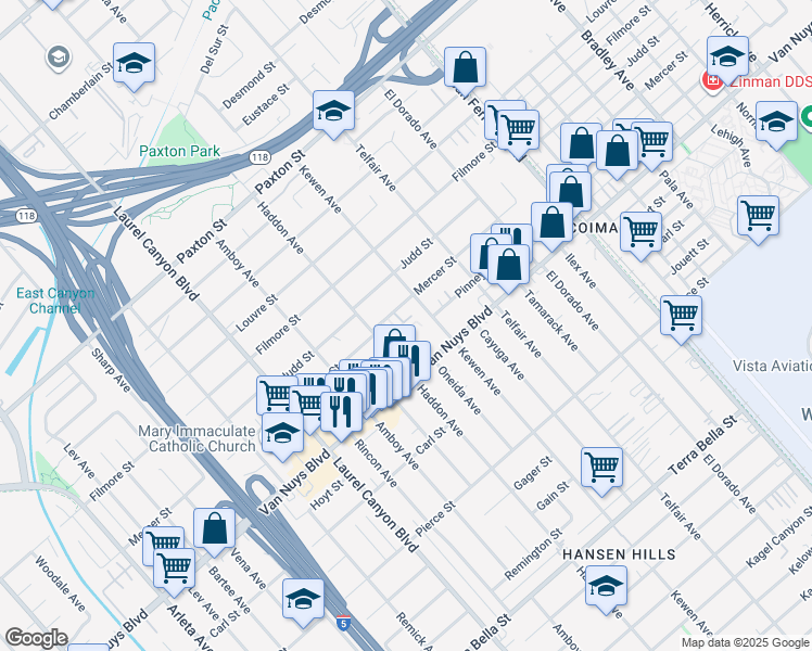 map of restaurants, bars, coffee shops, grocery stores, and more near 10566 Haddon Avenue in Los Angeles