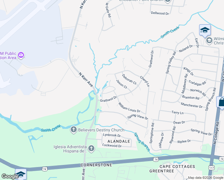 map of restaurants, bars, coffee shops, grocery stores, and more near 824 Bent Creek Drive in Wilmington
