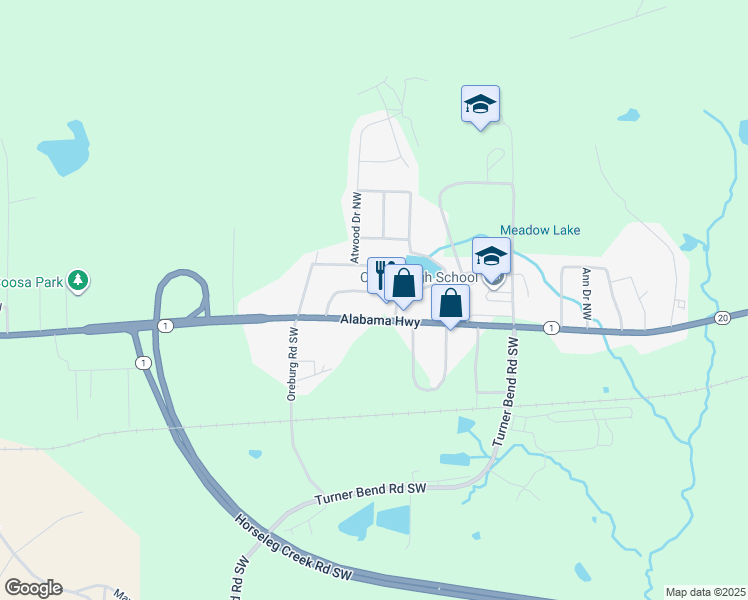 map of restaurants, bars, coffee shops, grocery stores, and more near 18 Fairhaven Drive Northwest in Rome