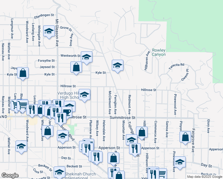 map of restaurants, bars, coffee shops, grocery stores, and more near 10654 McClemont Avenue in Los Angeles