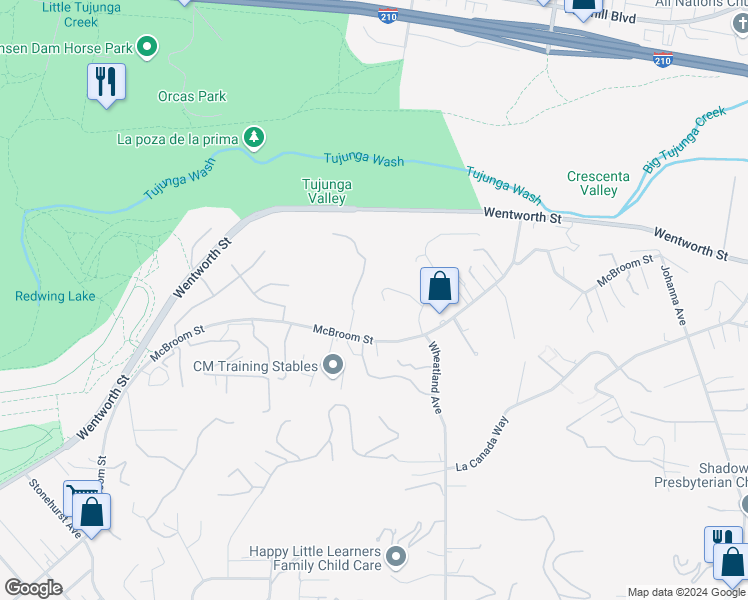 map of restaurants, bars, coffee shops, grocery stores, and more near 10569 Mahoney Drive in Los Angeles