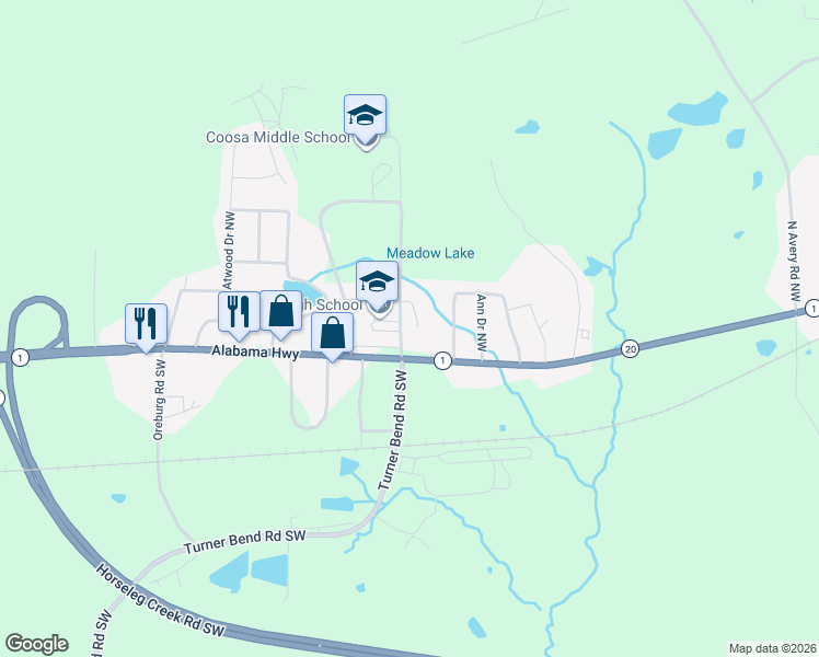 map of restaurants, bars, coffee shops, grocery stores, and more near 10 Kayla Drive Northwest in Rome