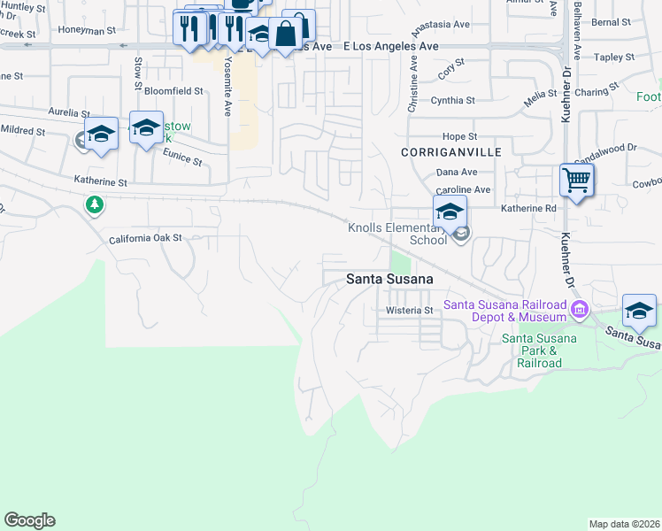 map of restaurants, bars, coffee shops, grocery stores, and more near 6015 Peppertree Lane in Simi Valley