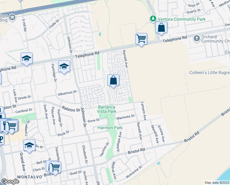 map of restaurants, bars, coffee shops, grocery stores, and more near 1622 Tapir Circle in Ventura