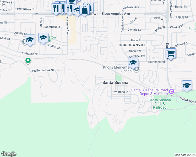 map of restaurants, bars, coffee shops, grocery stores, and more near 1303 Foothill Drive in Simi Valley
