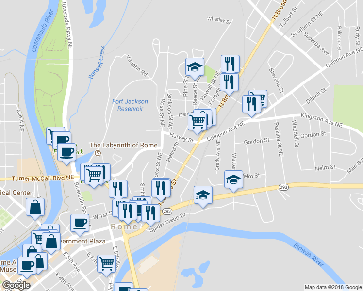 map of restaurants, bars, coffee shops, grocery stores, and more near 12 Russell Street in Rome