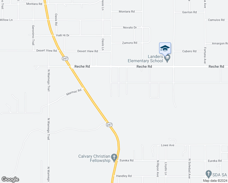 map of restaurants, bars, coffee shops, grocery stores, and more near 56111 Sun Terrace Drive in Yucca Valley