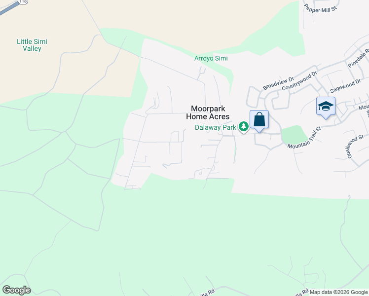 map of restaurants, bars, coffee shops, grocery stores, and more near 3968 Ternez Drive in Moorpark