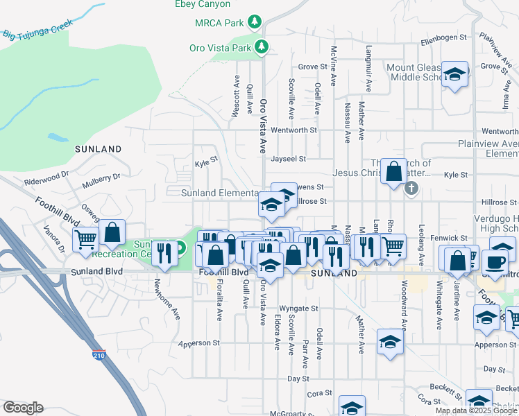 map of restaurants, bars, coffee shops, grocery stores, and more near 10653 Oro Vista Avenue in Los Angeles
