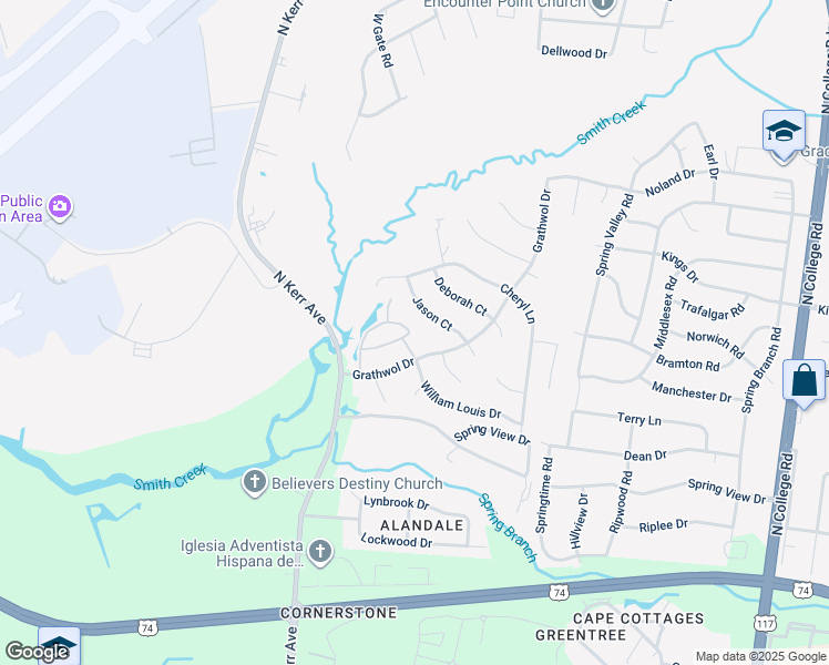 map of restaurants, bars, coffee shops, grocery stores, and more near 835 Bent Creek Drive in Wilmington