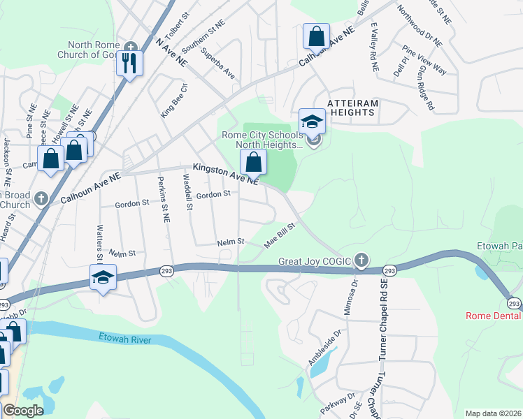 map of restaurants, bars, coffee shops, grocery stores, and more near 2006 Highland Circle in Rome