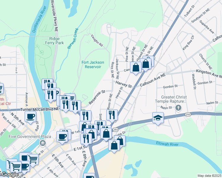map of restaurants, bars, coffee shops, grocery stores, and more near 201 Reservoir Street in Rome