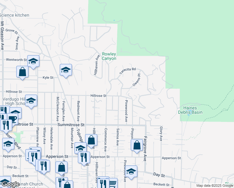 map of restaurants, bars, coffee shops, grocery stores, and more near 7141 Hillrose Street in Los Angeles